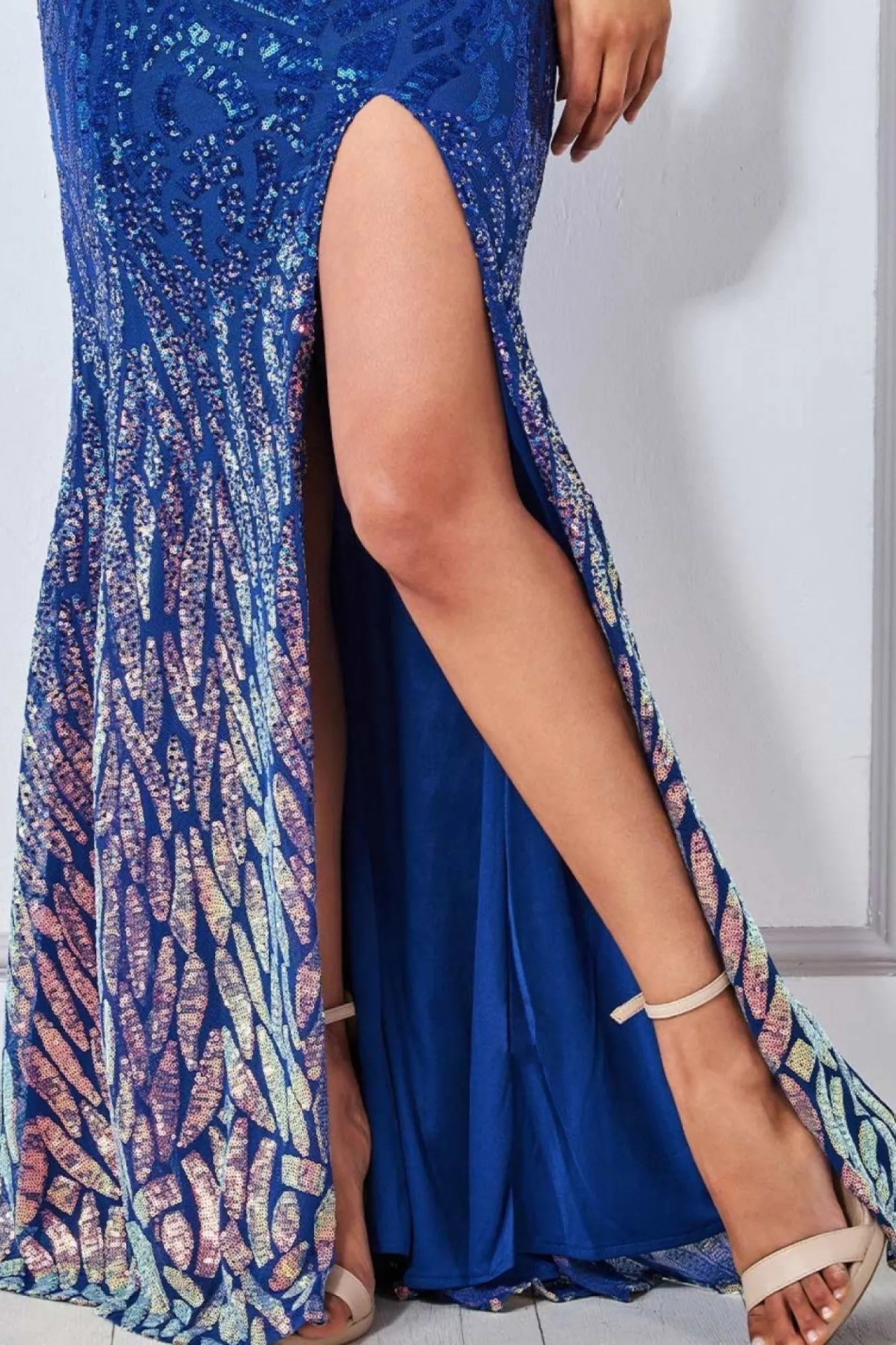Maxi Dresses^* Ombre Sequin Halter Maxi Thigh Split - Royal Blue Brightblue