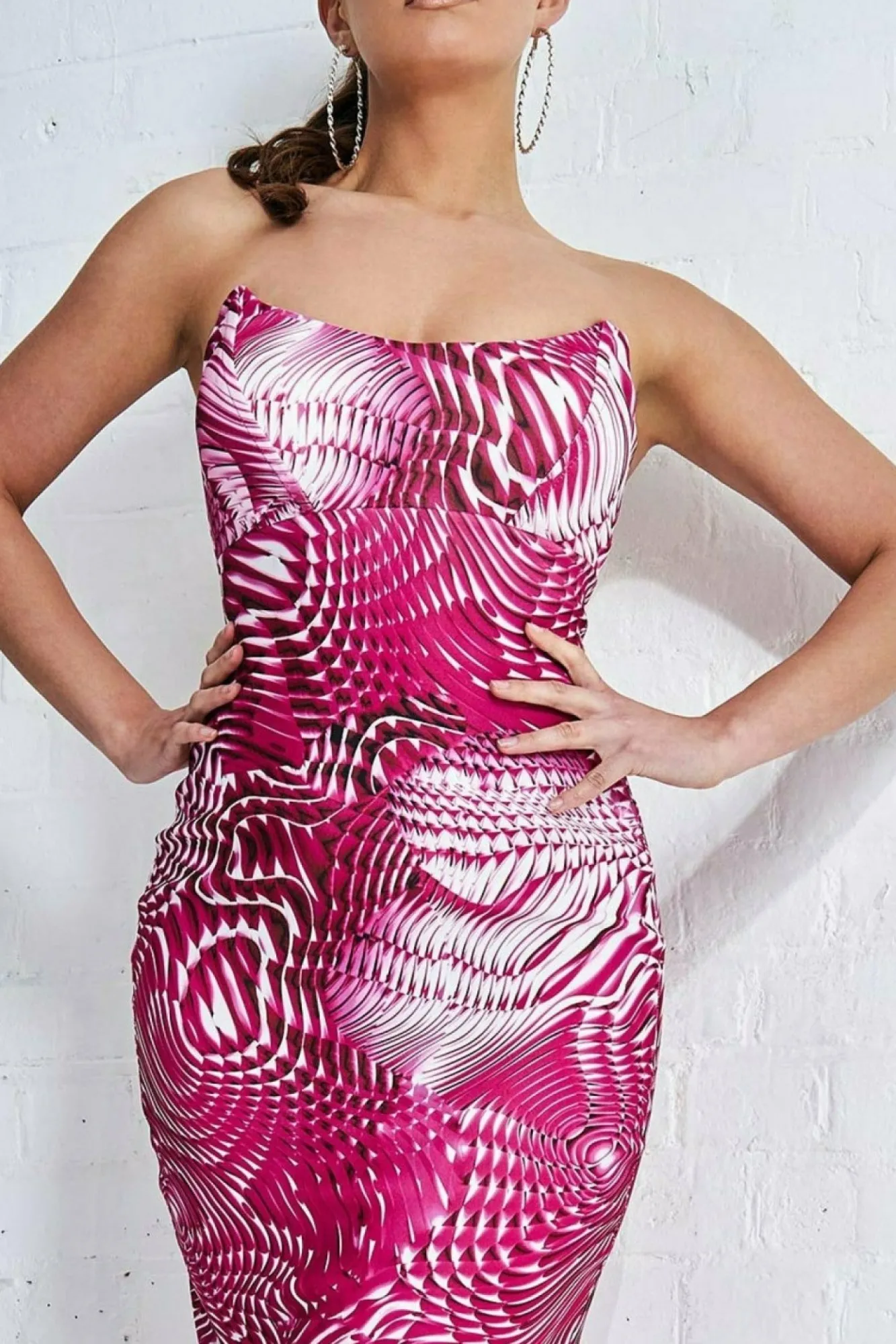 Midi Dresses^* Abstract Bandeau Bodycon Midi Dress Cerise