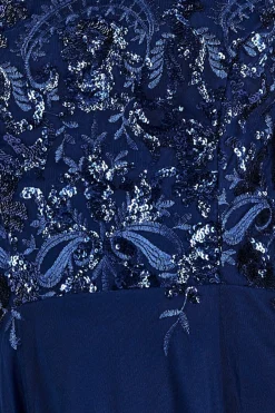 Midi Dresses^* Bardot Sequin & Lace High Low Midi Navy