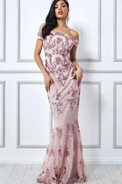 Maxi Dresses^* Bardot Sequin Embroidered Maxi Dress Rose Pink