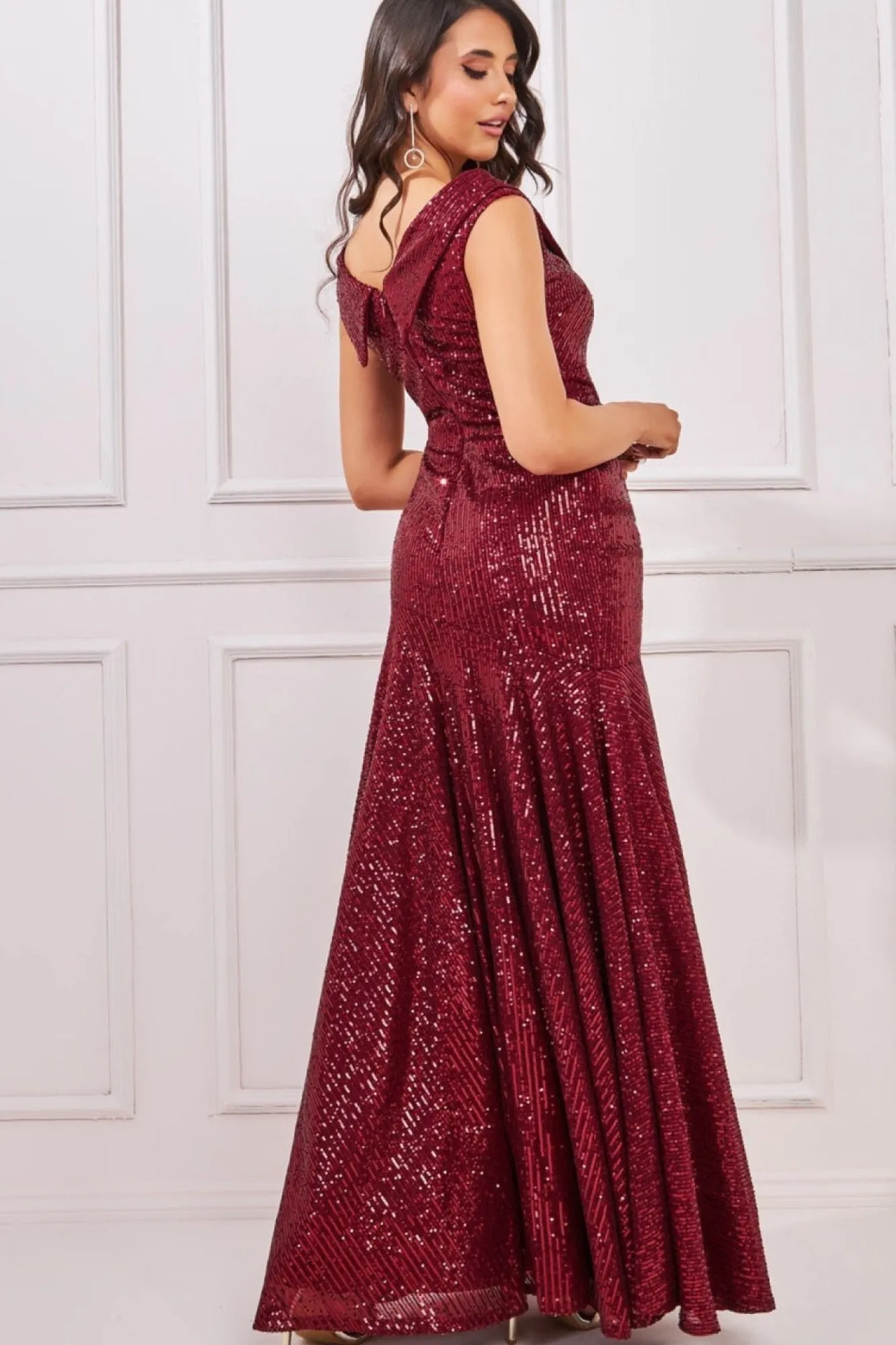 Maxi Dresses^* Bardot Sequin Pleated Maxi Dress Wine