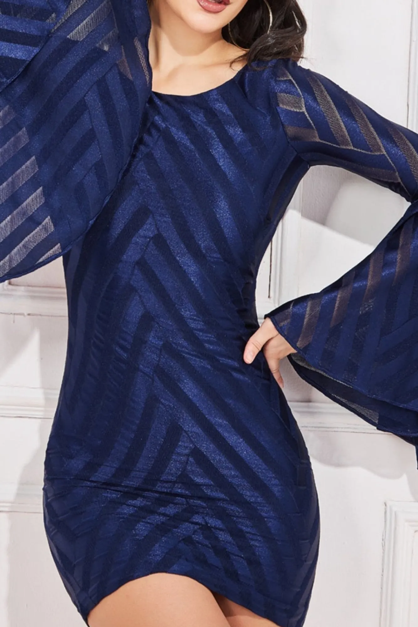 Mini Dresses^* Bell Sleeve Midi Dress Navy