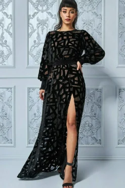 Maxi Dresses^* Burnout Velvet Maxi Dress Black