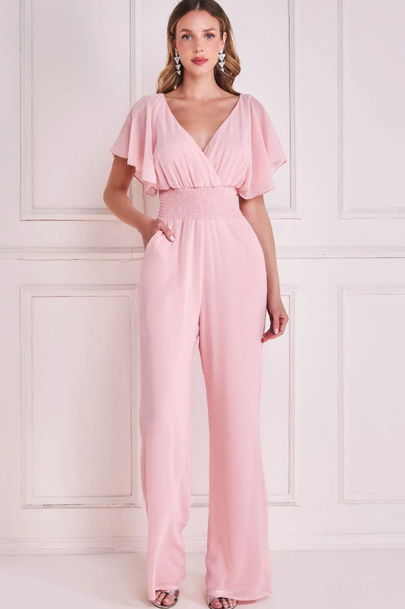 Jumpsuits^* Chiffon Jumpsuit With Flutter Sleeves Blush