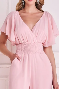 Jumpsuits^* Chiffon Jumpsuit With Flutter Sleeves Blush