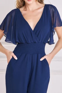 Jumpsuits^* Chiffon Jumpsuit With Flutter Sleeves Navy