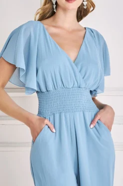 Jumpsuits^* Chiffon Jumpsuit With Flutter Sleeves Blue