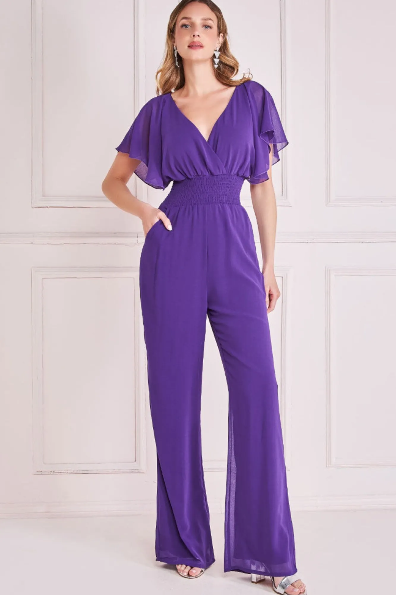 Jumpsuits^* Chiffon Jumpsuit With Flutter Sleeves Purple