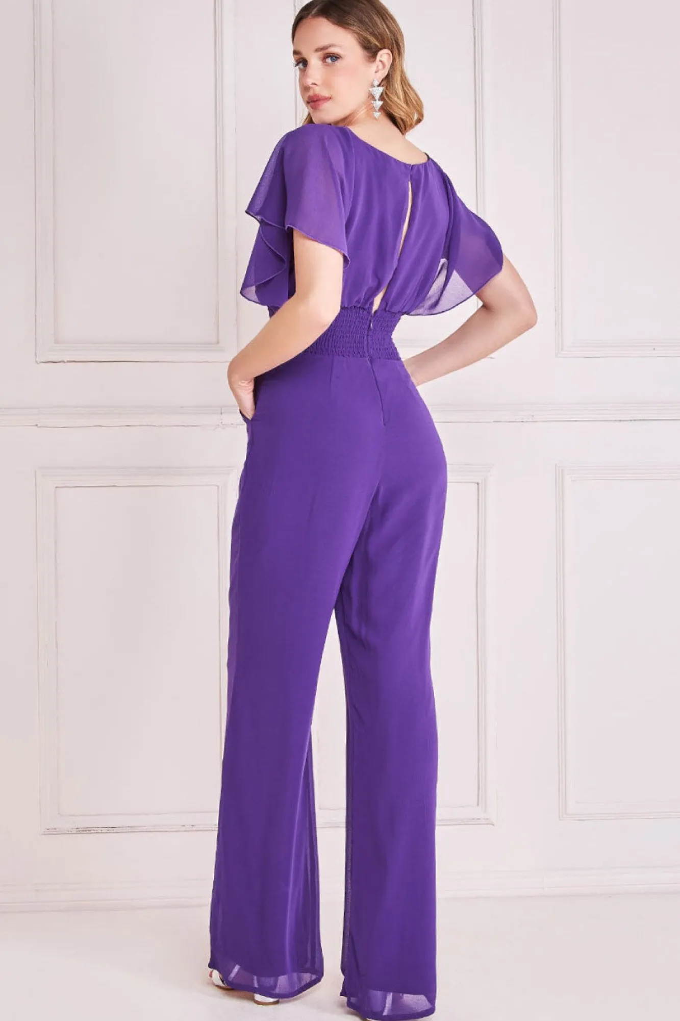 Jumpsuits^* Chiffon Jumpsuit With Flutter Sleeves Purple