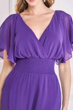 Jumpsuits^* Chiffon Jumpsuit With Flutter Sleeves Purple