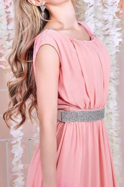 Maxi Dresses^* Chiffon Maxi With Embellished Belt Peach