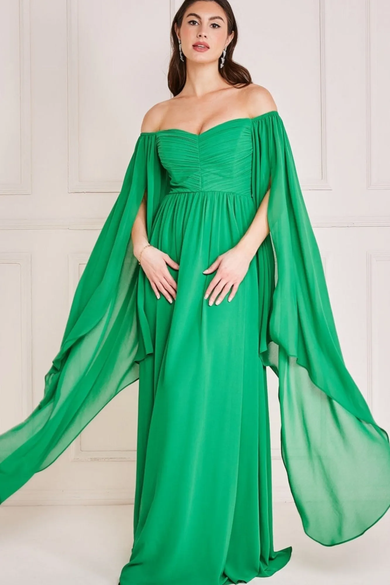 Maxi Dresses^* Chiffon Off The Shoulder Maxi With Wings Green