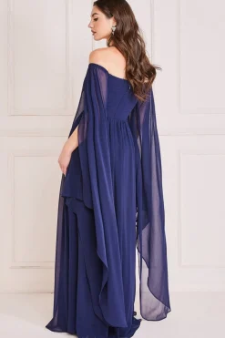 Maxi Dresses^* Chiffon Off The Shoulder Maxi With Wings Navy