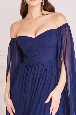 Maxi Dresses^* Chiffon Off The Shoulder Maxi With Wings Navy