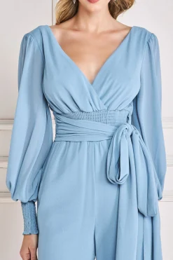 Jumpsuits^* Chiffon Puffy Sleeve Jumpsuit Blue