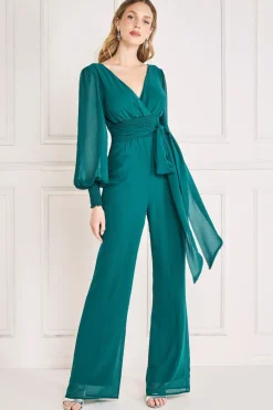 Jumpsuits^* Chiffon Puffy Sleeve Jumpsuit Emerald Green