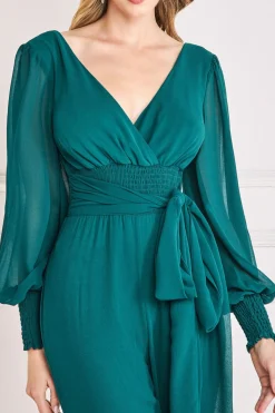 Jumpsuits^* Chiffon Puffy Sleeve Jumpsuit Emerald Green