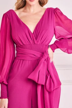 Jumpsuits^* Chiffon Puffy Sleeve Jumpsuit Magenta