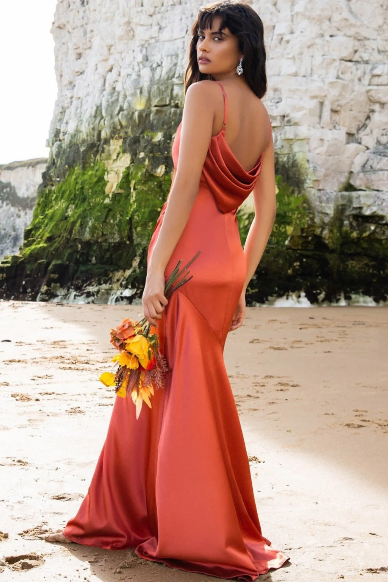 Maxi Dresses^* Cowl Back Satin Maxi Dress Burntorange