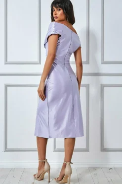 Midi Dresses^* Cowl Neck Bardot Satin Midi Front Split Lilac
