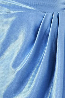 Midi Dresses^* Cowl Neck Bardot Satin Midi Front Split - Dusty Blue Dustyblue