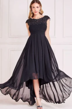 Maxi Dresses^* Crochet & Pleated Top High Low Maxi Black