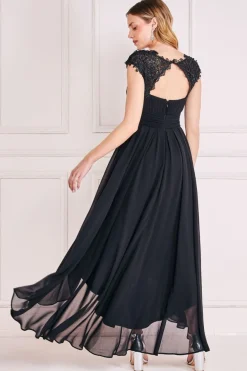 Maxi Dresses^* Crochet & Pleated Top High Low Maxi Black