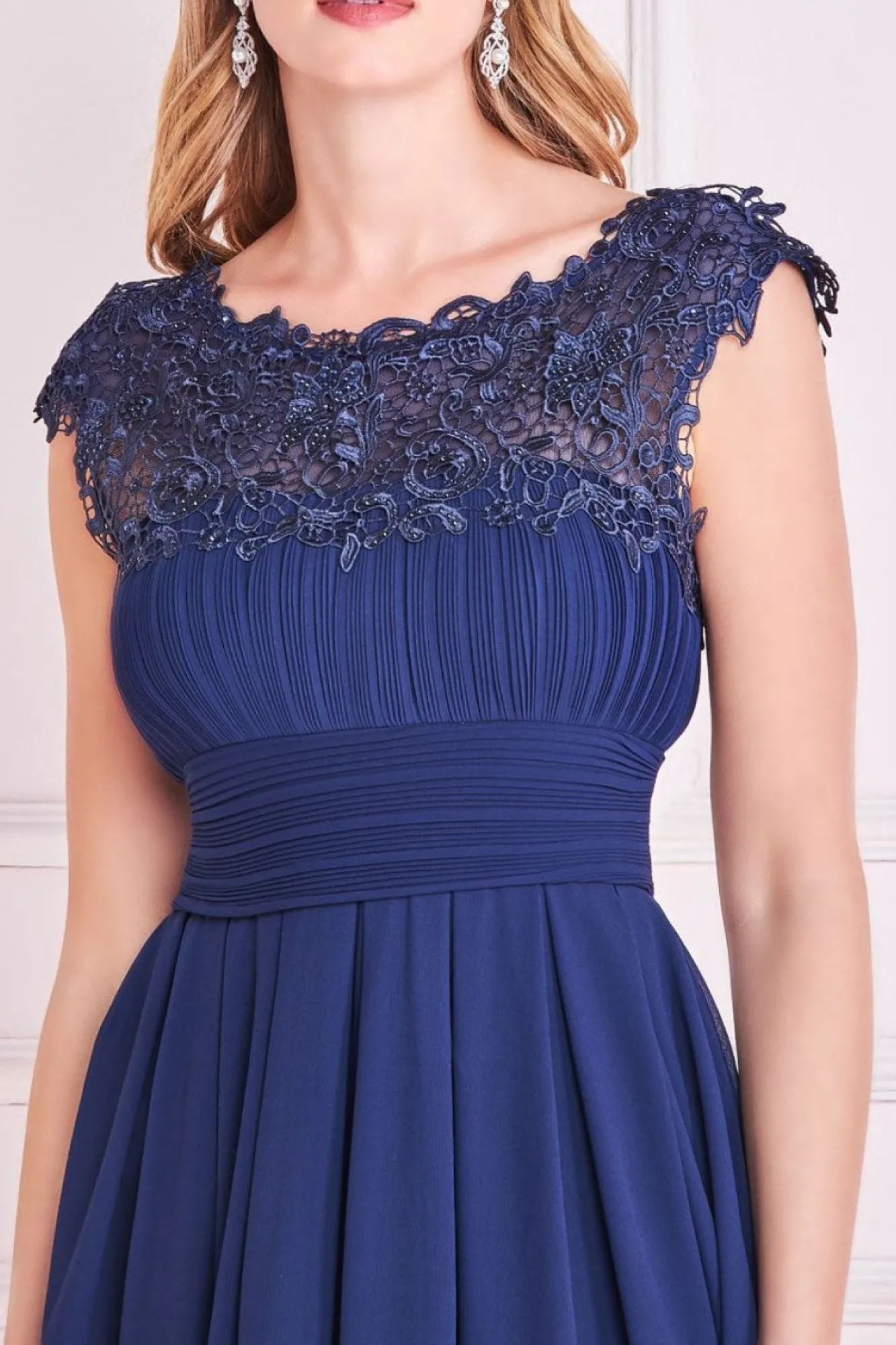 Maxi Dresses^* Crochet & Pleated Top High Low Maxi Navy
