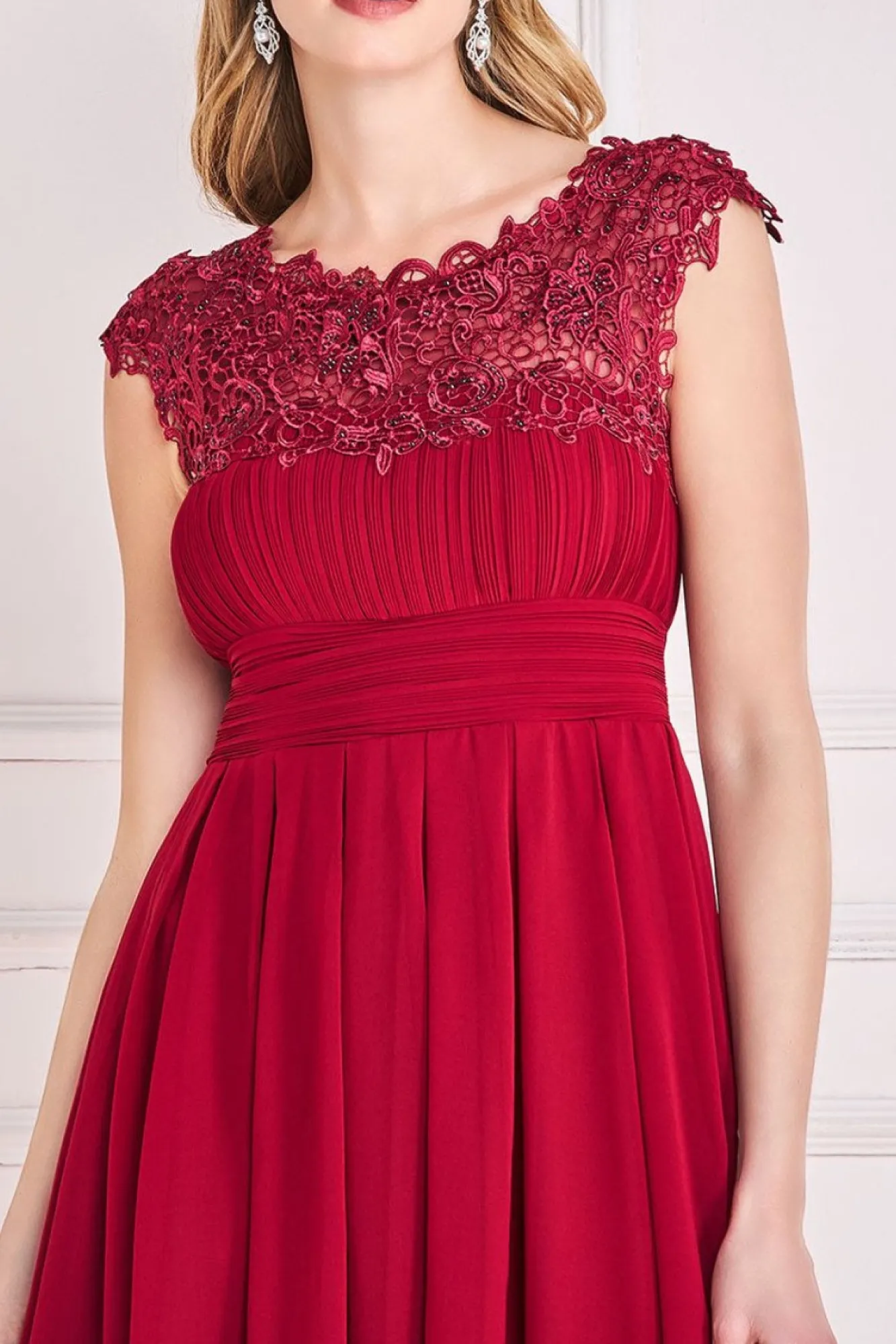 Maxi Dresses^* Crochet & Pleated Top High Low Maxi Burgundy