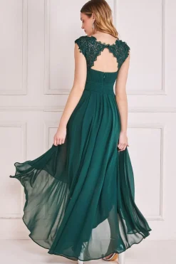 Maxi Dresses^* Crochet & Pleated Top High Low Maxi Emerald