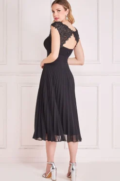 Midi Dresses^* Crochet & Pleated Top Midi Black