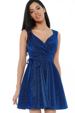 Mini Dresses^* Cross Over Sleeveless Midi Skater Dress Royalblue
