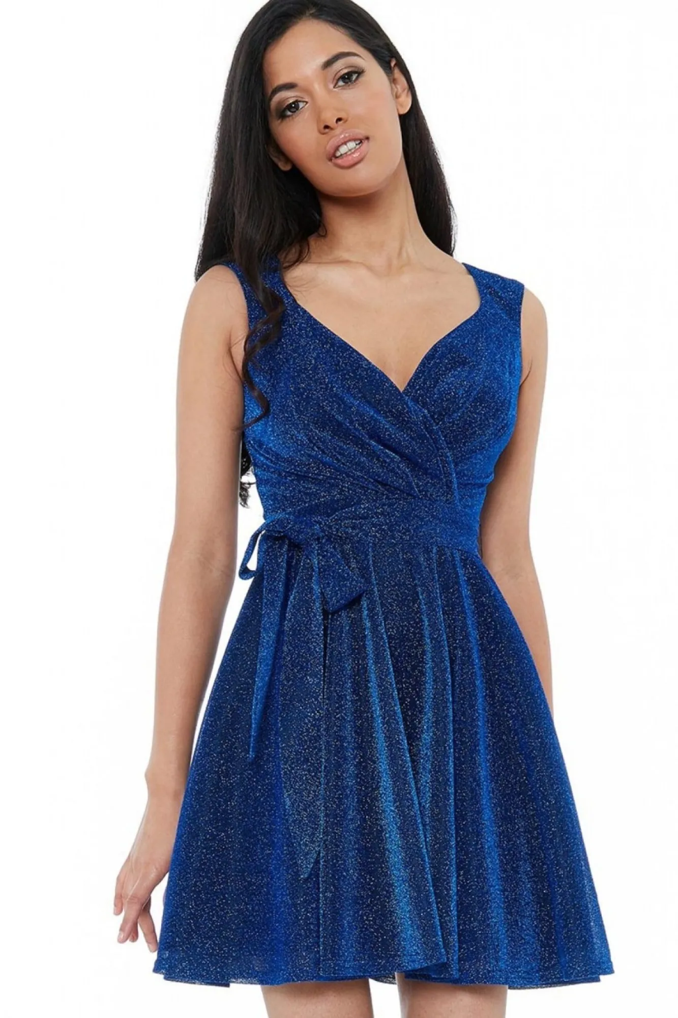 Mini Dresses^* Cross Over Sleeveless Midi Skater Dress Royalblue