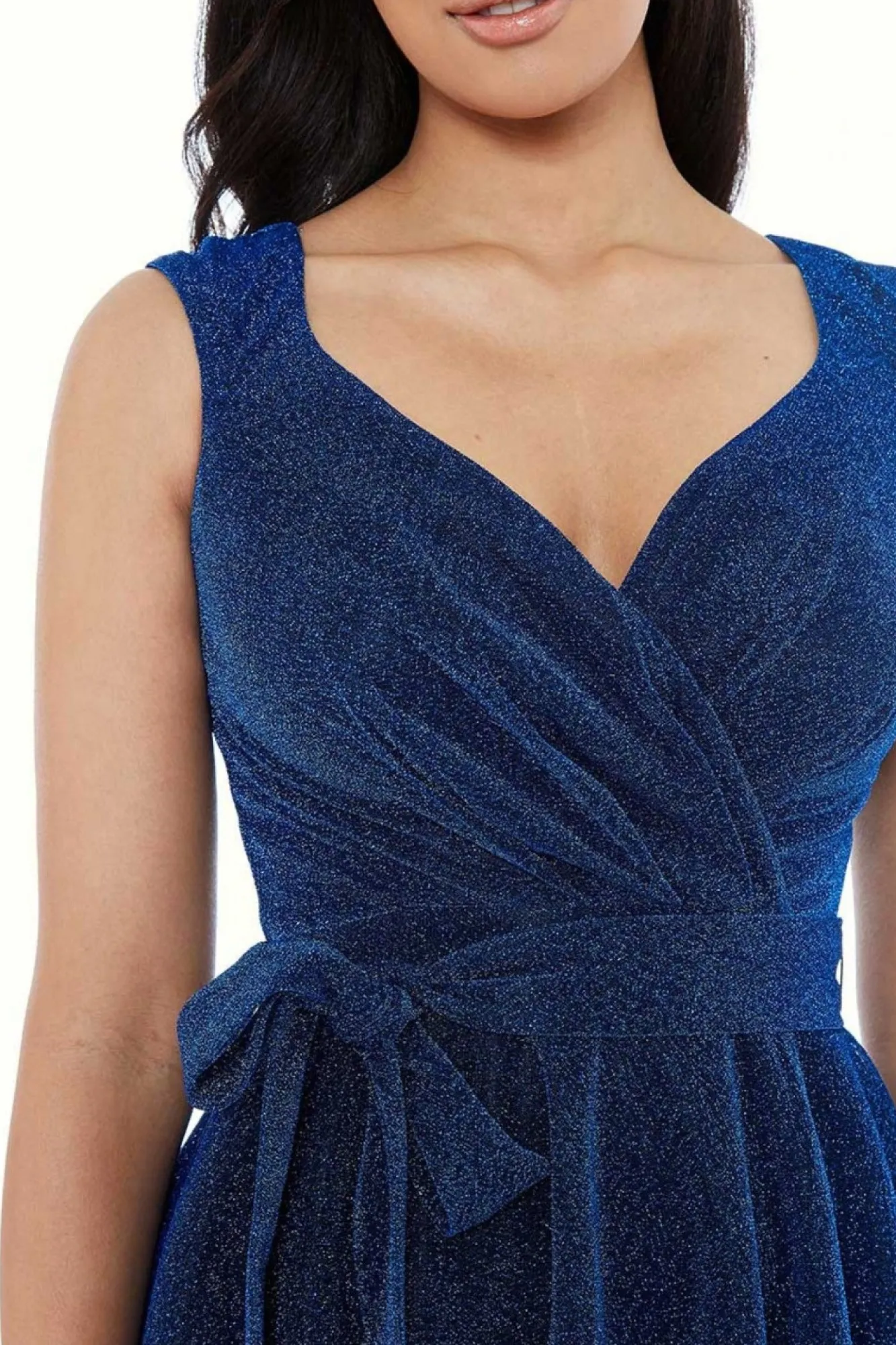 Mini Dresses^* Cross Over Sleeveless Midi Skater Dress Royalblue