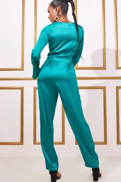 Jumpsuits^* Cut Out Satin Jumpsuit Emerald
