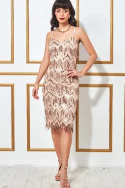 Midi Dresses^* Dangling Sequin Flapper Midi Dress Gold