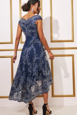 Midi Dresses^* Embroidered Lace Midi Asymmetrical Hem Navy