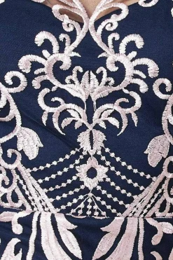 Midi Dresses^* Embroidered Mesh & Lace Midi Scalloped Hem Navy