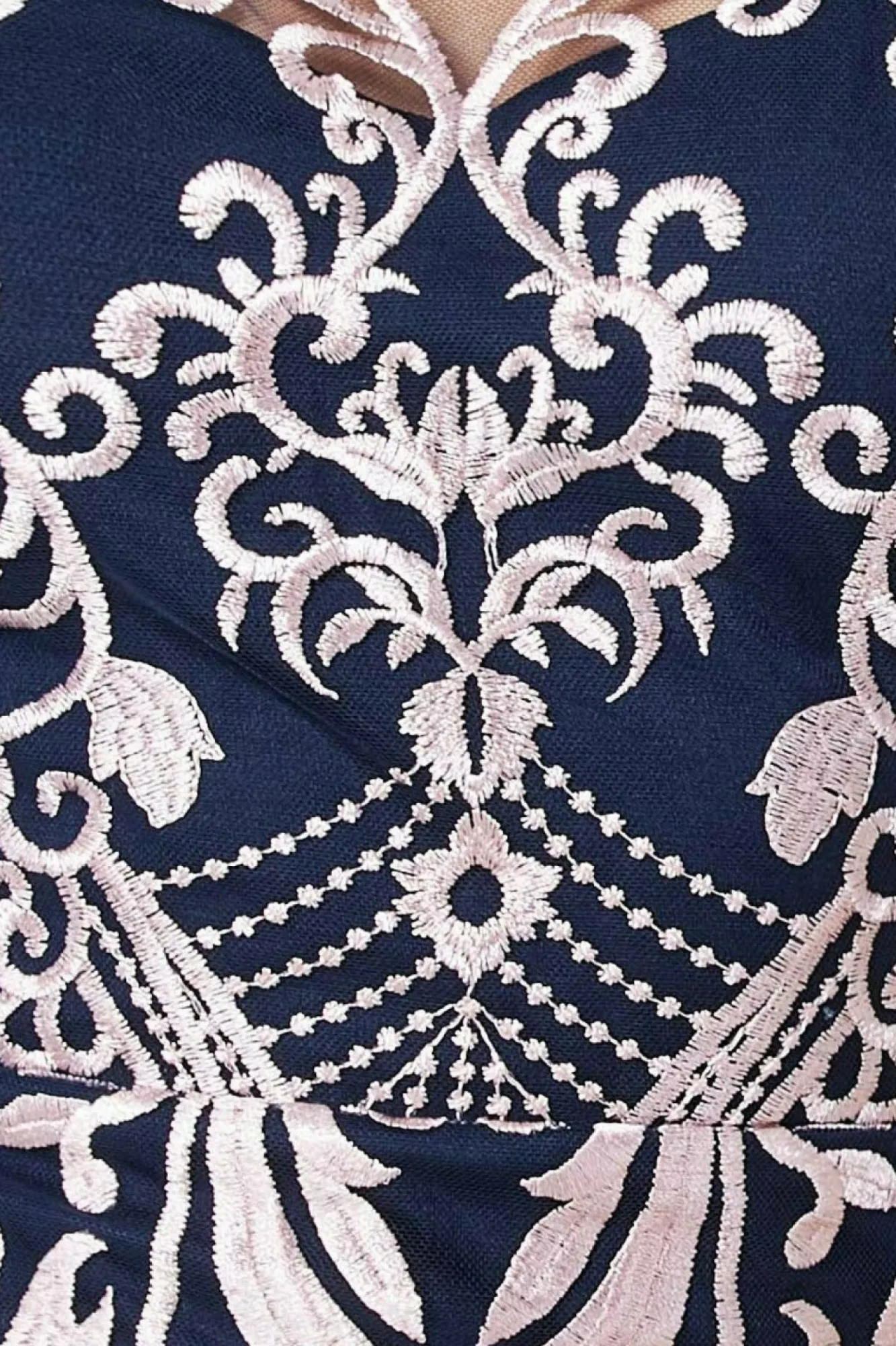 Midi Dresses^* Embroidered Mesh & Lace Midi Scalloped Hem Navy