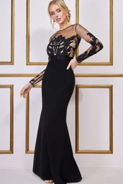Maxi Dresses^* Embroidered Mesh & Scuba Maxi Black