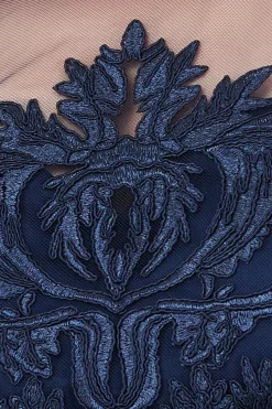 Midi Dresses^* Embroidered Mesh & Scuba Midi Dress Navy
