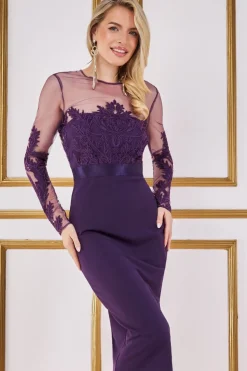 Midi Dresses^* Embroidered Mesh & Scuba Midi Dress Purple