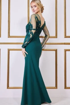 Maxi Dresses^* Embroidered Mesh & Scuba Maxi Green Emerald