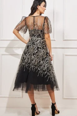 Midi Dresses^* Embroidered Mesh Midi Dress Black