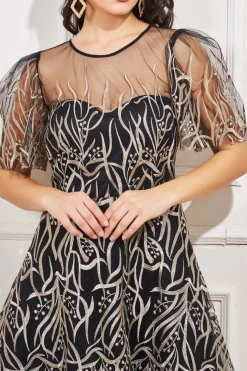 Midi Dresses^* Embroidered Mesh Midi Dress Black