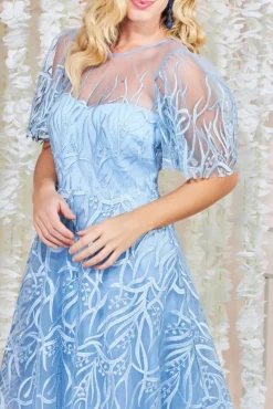 Midi Dresses^* Embroidered Mesh Midi Dress - Powder Blue Powderblue