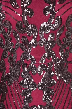 Maxi Dresses^* Embroidered Sequin Beaded Cap Sleeve Maxi Burgundy