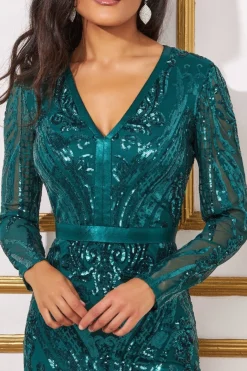 Maxi Dresses^* Embroidered Sequin Maxi Dress Green Emerald