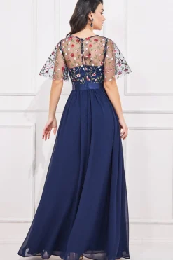 Maxi Dresses^* Embroidered Top Flutter Sleeve Maxi Navy