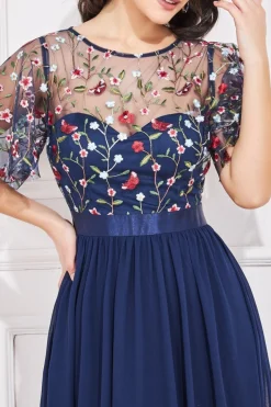 Maxi Dresses^* Embroidered Top Flutter Sleeve Maxi Navy
